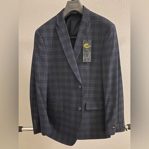 NWT Caravelli Blue Slate Plaid Mens 3 Piece Suit Size 42R 36W